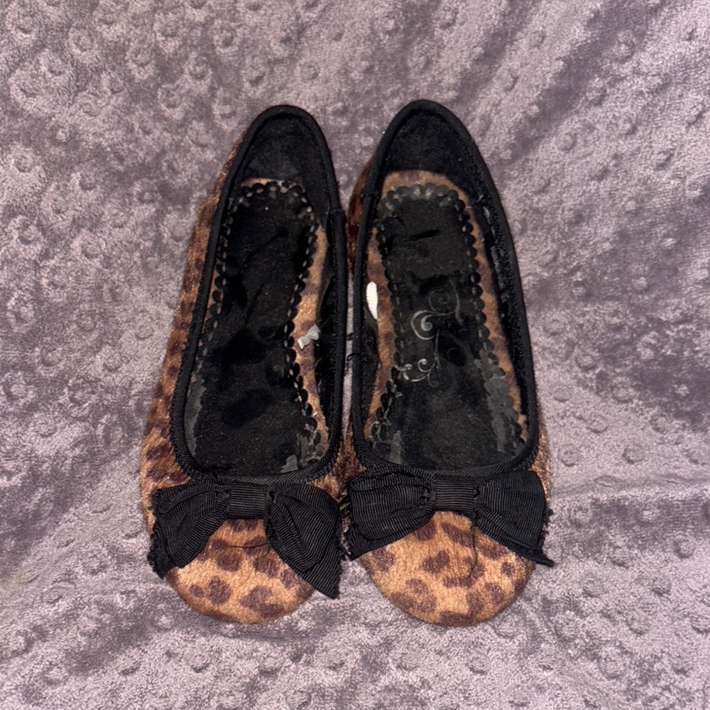 Leopard Print Ballet Flats with Black Bow size 13 little girls slippers